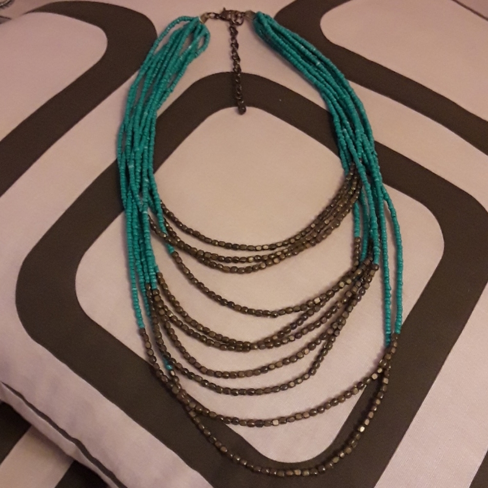 Necklace Turquoise and Bronze Beaded